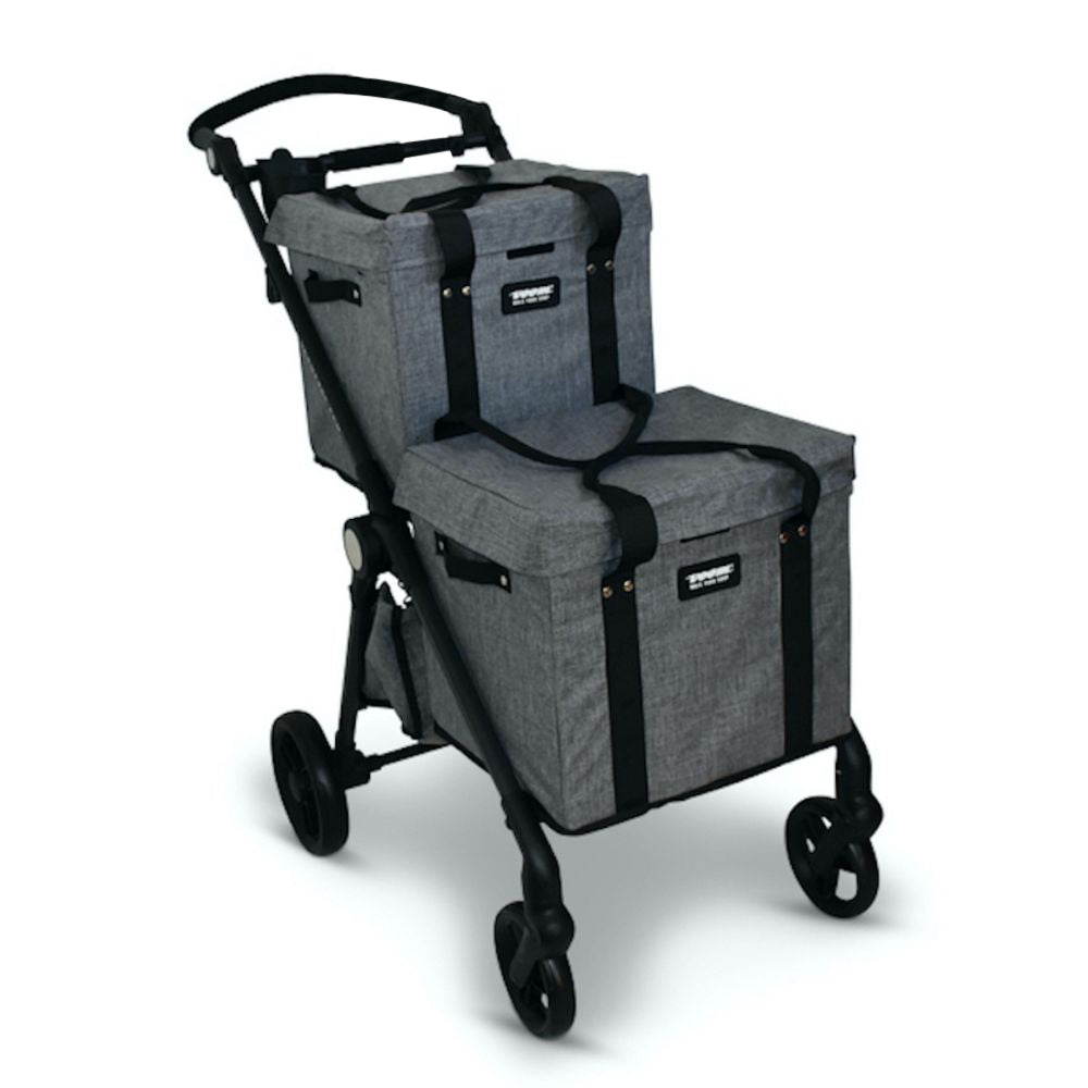 Grey Two-tiered push-forward collapsible personal shopping cart