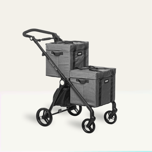 VOOMcart Gray personal shopping cart with storage bins on a white background