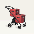 VOOMcart Red grocery stroller with two attached red foldable storage boxes on a white background