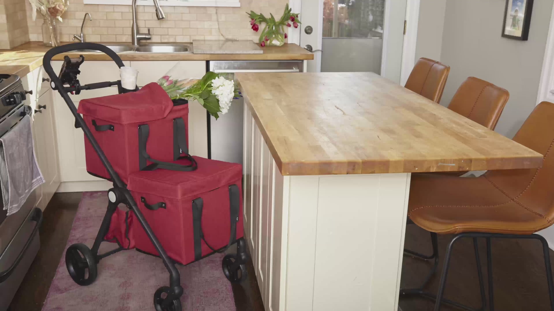 VOOMcart can carry up to 70lbs easily in two removable and collapsible bins